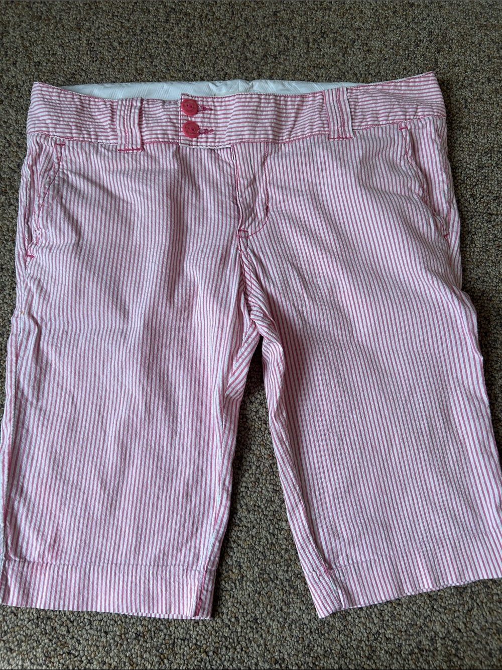 Roxy Pink and White Striped Bermuda Shorts Size 13 Preppy Seersucker